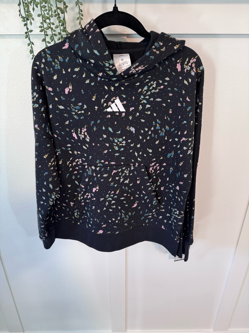 adidas Black Hoodie with Pastel Speckle floral Print